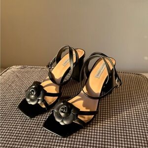 Black Strappy Sandals with Floral Accent